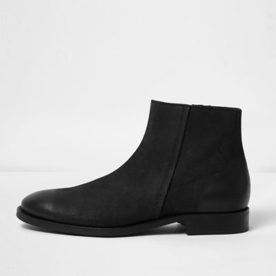 Black leather seam boots